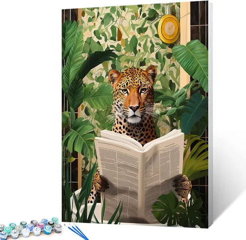 Miniatura 10 de Pintura por números para adultos, baño, animales, bricolaje, pintura al óleo digital, pintura acrílica, cebra, arte de pared, hojas verdes, bañera