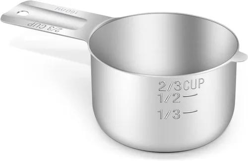 1 pieza taza medidora individual de 2/3 tazas (160ml, 5.3oz), cuchara medidora de acero inoxidable, medida métrica y estadounidense, apta para