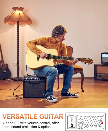 Miniatura 5 de Vangoa Guitarra acústica de 12 cuerdas, guitarra de tamaño completo de 42 pulgadas, 12 cuerdas, parte superior de abeto, cuerpo de sapele
