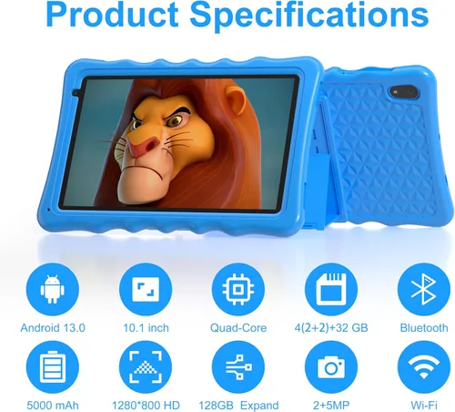 Miniatura 2 de BYYBUO Tableta para niños de 10 pulgadas, Tabletas Android 13 para niños, Tableta Google con 4GB RAM y 32GB ROM (Azul Claro)