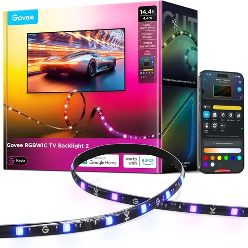 Govee - Retroiluminación LED para TV 2, luces de TV cortables de 14.4 pies para televisores de 32 a 70 pulgadas, tiras de luces LED RGBWIC con
