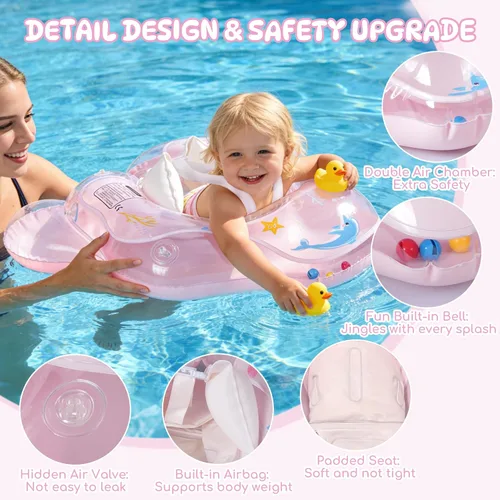 Miniatura 2 de Flotador de piscina para bebé con toldo de protección solar UPF50+, flotador inflable para bebé con asiento de seguridad ajustable para niños de 3 a