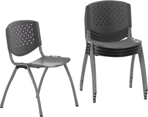 Miniatura 15 de Flash Furniture - Silla apilable de plástico negro de la serie HERCULES con capacidad de 880 lb. y marco recubierto en polvo de color gris titanio