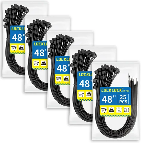 Miniatura 8 de Bridas grandes resistentes para exteriores de 48 pulgadas (paquete de 25), bridas resistentes de 250 libras, color negro, LOCKLOCK