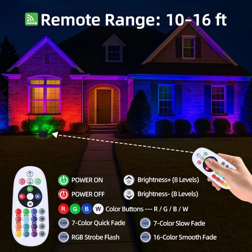 Miniatura 3 de WeDo Luz de Inundación LED RGB 150W Equivalente – Foco Exterior de Cambio de Color de 60W con Enchufe, Control Remoto, 4 Modos, Atenuación de 8