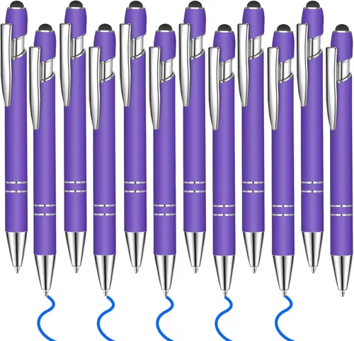 Miniatura 18 de 12 bolígrafos de tinta azul con punta de lápiz capacitivo, bolígrafo de metal de 0.039 pulgadas para pantallas táctiles, 2 en 1, regalo para amigos