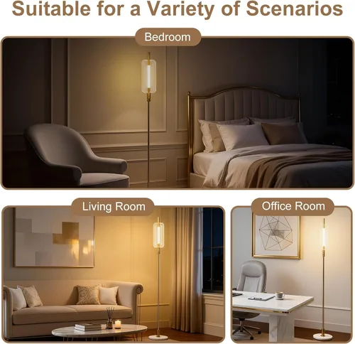 Miniatura 6 de KIVDITZO Lámparas de pie de vidrio regulables para sala de estar, lámpara de pie moderna con pantalla de cristal, base de mármol, lámpara de 64
