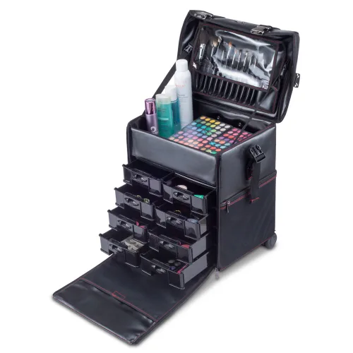 Miniatura 6 de Maquillador profesional 2 en 1 Rolling Maquillaje Tren Estuche Organizador Cosmético Carro Suave con Cajones de Almacenamiento y Hebillas de Metal