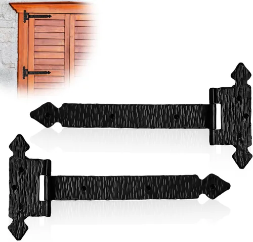 Paquete de 2 bisagras de hierro forjado negro de 9 pulgadas, bisagras decorativas de hierro forjado, bisagras de hierro rústico para persianas,
