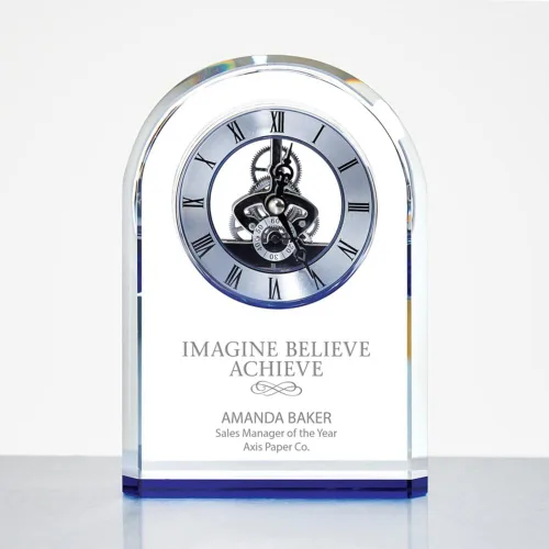 Miniatura 2 de Baudville Reloj de esqueleto arqueado con acento azul, grabado personalizado de hasta tres líneas y selección de versos preescritos Arqueado azul