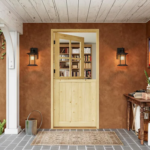 Tablero de Puerta Holandesa para Interior y Exterior, 36" x 80", Universal 4 Lite Vidrio Templado Transparente Puerta Individual Dividida, Puerta de