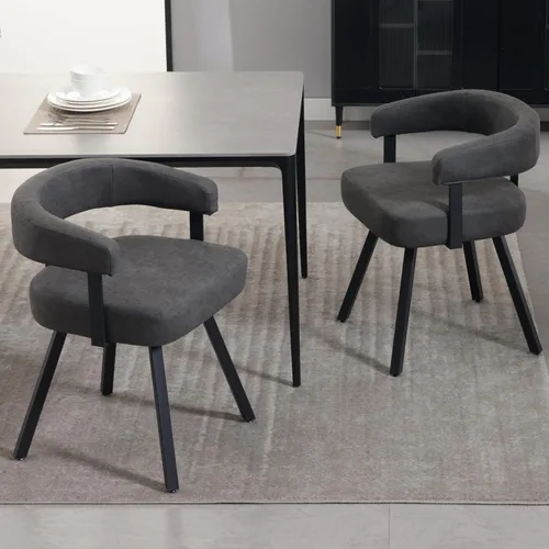 Miniatura 11 de DUOMAY Juego de 2 sillas de comedor de piel sintética, sillas de cocina curvadas con respaldo abierto con patas de metal, modernas sillas laterales