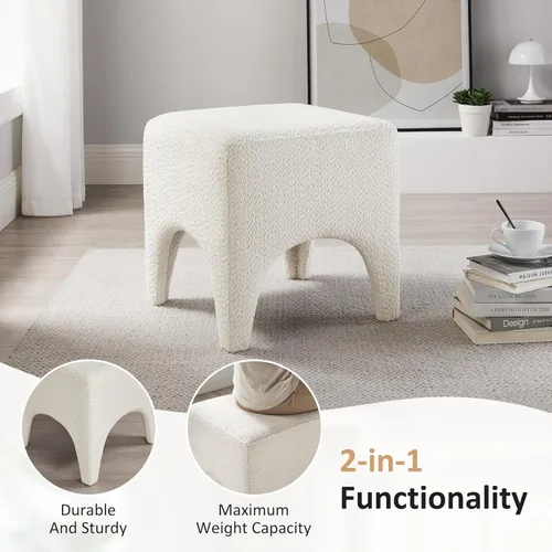 Miniatura 4 de Taburete Otomano Cuadrado Moderno de 17" Boucle, Taburete de Tocador para Maquillaje, Reposapiés Rectangular para Sofá, Taburete Otomano Tapizado
