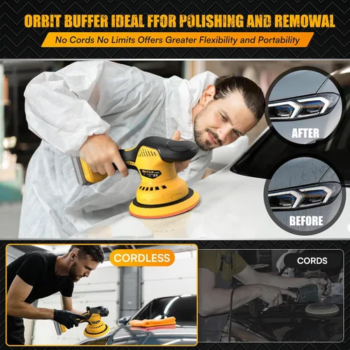 Miniatura 5 de Kit de pulidor inalámbrico para automóvil, compatible con batería Dewalt de 20 V (sin batería), máquina pulidora aleatoria DA sin escobillas de 6