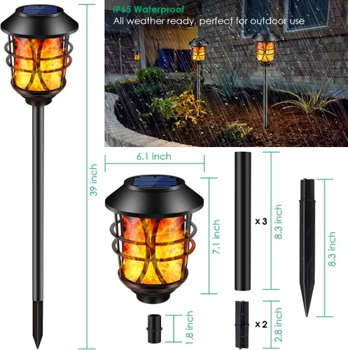 Miniatura 3 de TomCare Luces solares de metal parpadeante llamas solares, resistentes al agua, iluminación al aire libre, iluminación solar de camino, iluminación