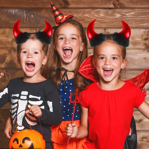 Miniatura 5 de LOMIMOS Halloween Red Devil Horns Headband, Demon Hairband with Plush Costume Accessories for Kids Women Men Party Fancy Dress Cosplay Festival
