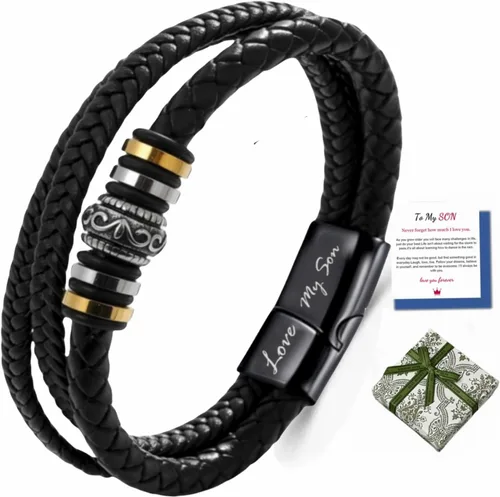 Braided Leather Bracelet"I Love You" for Men Double Row Magnetic Closure Bracelets,Birthday Gifts,Christmas Gift,Mens Leather Rope Bracelet Holiday