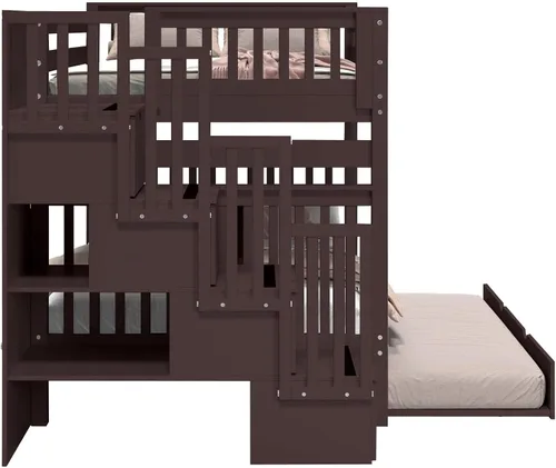 Miniatura 7 de Bedz King Literas de escalera de tamaño matrimonial con 4 cajones en los escalones y un nido completo, color cereza oscuro