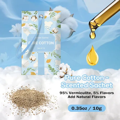 Miniatura 3 de SCENTORINI Sobres perfumados para cajones y armarios, aroma de algodón puro, paquete de 14 bolsitas de larga duración, ambientador de armario