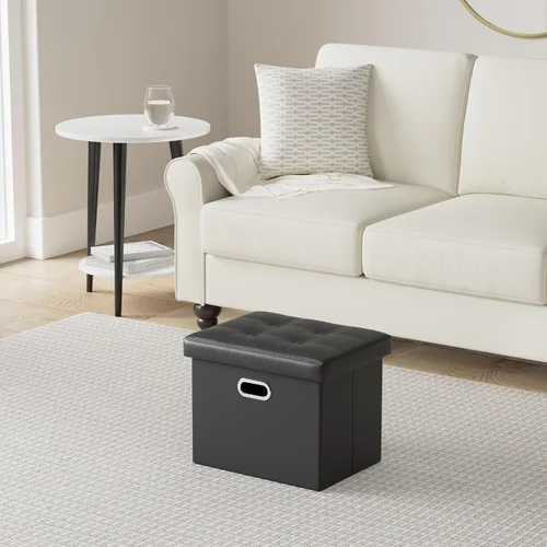Miniatura 2 de COSYLAND - Reposapiés u otomano con almacenamiento plegable de piel, con agujero para agarrar, para habitación, tamaño pequeño, rectangular, 17 x 15