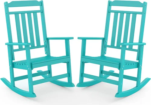 GREENVINES Juego de 2 sillas mecedoras para exteriores | Plástico HDPE | Mecedoras de patio | Silla mecedora de porche | De gran tamaño | Respaldo