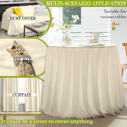 Miniatura 7 de BYDOLL Mantel redondo de 48 pulgadas, mantel de poliéster beige lavable sin arrugas, a prueba de derrames, para mesas de hasta 38 pulgadas