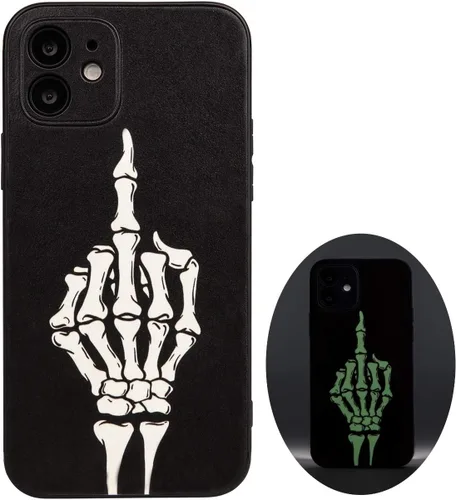 Miniatura 26 de X spirit Funda de teléfono de calavera para iPhone 13, dedo medio, diseño gótico luminoso de esqueleto genial oscuro y con estilo emo, estilo rock n