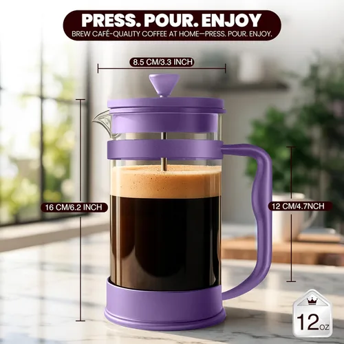 Miniatura 2 de Utopia Kitchen Cafetera de prensa francesa de 12 onzas, 0.35 litros, tetera, prensas de café de viaje, resistente al calor, olla de borosilicato