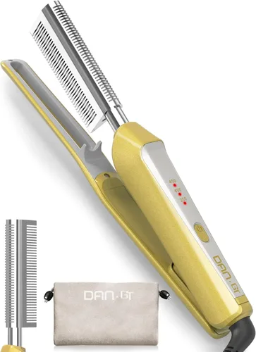 Miniatura 9 de Peine caliente de titanio en forma de V para pelucas y cabello negro natural, peine de presión de doble voltaje 100240V con 3 ajustes de calor