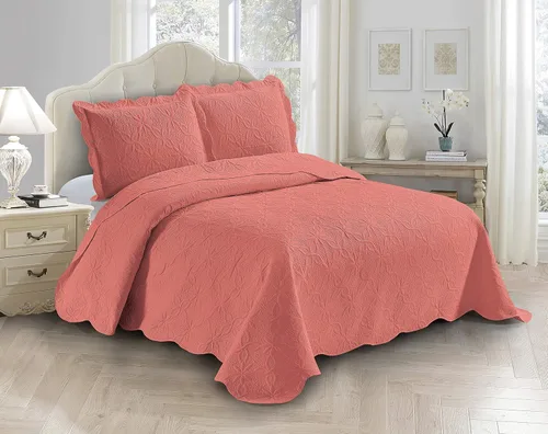 Miniatura 11 de Fancy Linen Juego de colcha en relieve de 3 piezas de gran tamaño, funda de cama de gran tamaño con patrón de margaritas florales sólidas # Allis