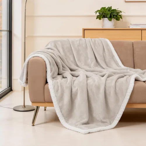 Miniatura 6 de Beautex Manta de Vellón Sherpa Beige Crema, Manta Suave y Esponjosa de Franela y Felpa, Manta Acogedora y Suavísima para Sofá, Cama y Adultos