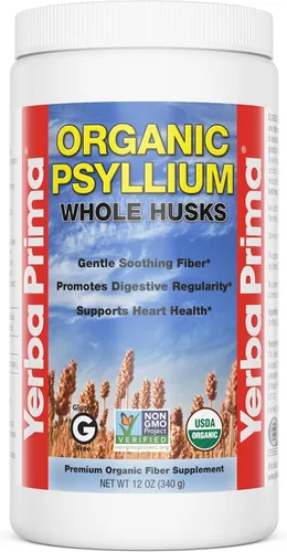 Yerba Prima Organic Psyllium - Cáscaras enteras de 12 onzas, suplemento de fibra dietética natural, sin OMG, sin gluten, apto para dieta cetogénica