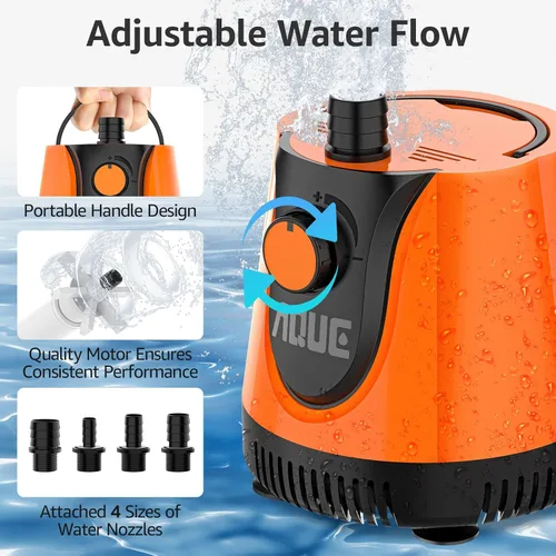 Miniatura 3 de AQUE Bomba sumergible de admisión de agua integral de 360°. Es adecuada para peceras, estanques, acuarios y sistemas hidropónicos. Viene con un