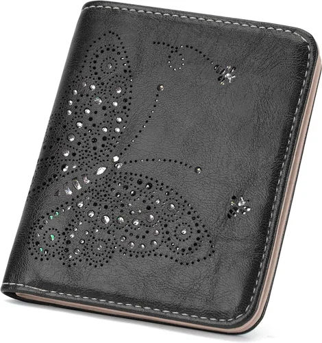 Miniatura 13 de KITEVIUN Pequeña cartera RFID para mujer, ultrafina, delgada, mini, compacta, plegable, con bolsillo, para mujer, púrpura (01-purple)