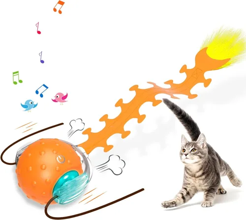 Waaiio Juguete interactivo para gatos con cola de ciempiés, bola rodante rápida, juguetes recargables para gatos adultos aburridos de interior,