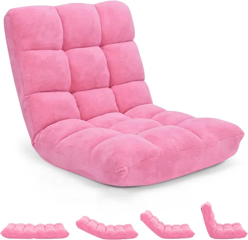 Miniatura 10 de Sofá de suelo de 14 posiciones, sofá plegable para juegos, cojines cómodos y marco de acero de estudio, cama ajustable en ángulo, sofá reclinable