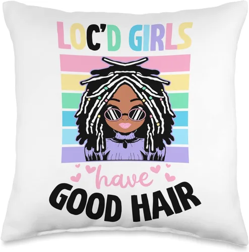 Locs Afro Dreadlocks Love Beauty Hair Loc'd Good Hair Black American African Girl Throw Pillow, 16x16, Multicolor