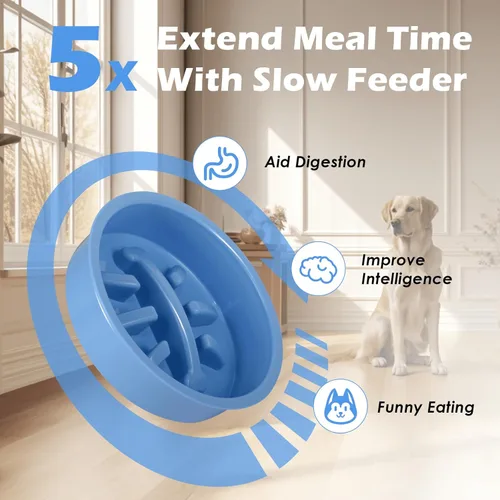 Miniatura 4 de SHAINFUN Soporte elevado con dos cuencos de acero inoxidable de 57.5 onzas líquidas, alimentador lento y tapete a prueba de derrames, para perros
