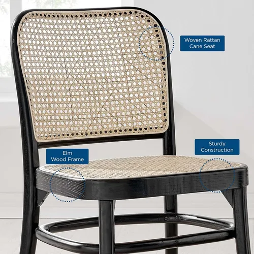 Miniatura 9 de Modway Winona Elm - Asiento de ratán de caña de madera, silla auxiliar de comedor, color negro