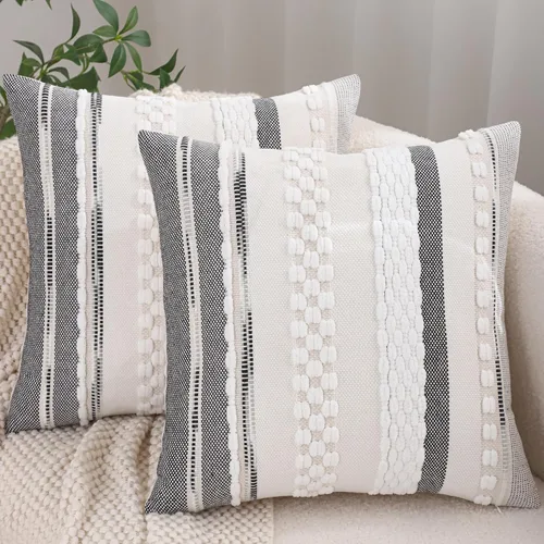 Miniatura 23 de Juego de 2 fundas de almohada bohemias de 18 x 18 pulgadas, fundas de almohada decorativas de felpilla con patrón de granja para decoración del hogar