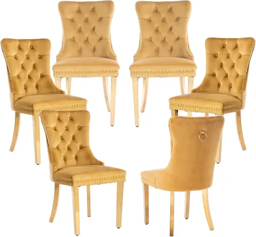 Miniatura 38 de LKTART Juego de 2 sillas de comedor de terciopelo, sillas de comedor copetudas con ribete de anillo de clavo, silla de comedor tapizada con patas