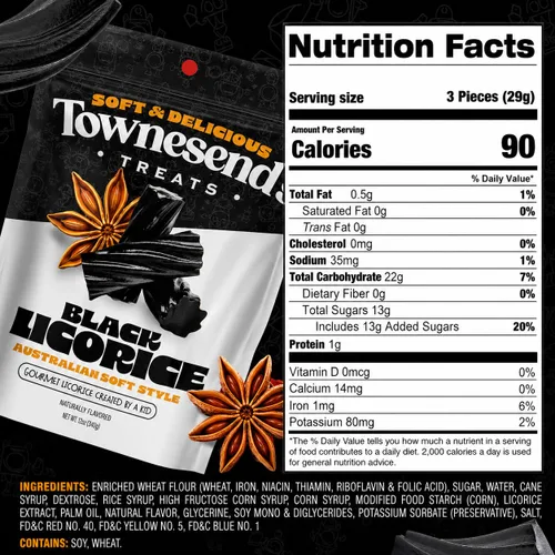 Miniatura 2 de Townesend's Treats - Bocaditos de caramelo de regaliz negro suaves y masticables (paquete de 1) – Regaliz gourmet grueso estilo australiano – rico