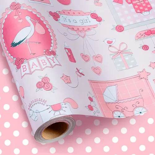 Miniatura 8 de Homeral Rollo de papel para envolver regalos azul para baby shower - Rollo mini - 17 pulgadas x 16.5 pies - Juego reversible de papel de regalo
