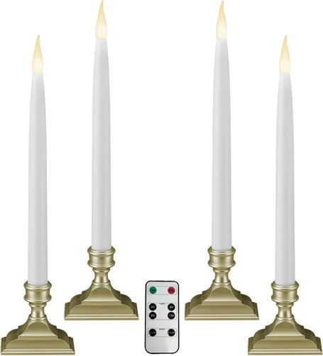 612 Vermont Velas LED para ventana con pilas y temporizador con control remoto, blanco cálido parpadeante o encendido constante, VTR1660P-4 (Pack de