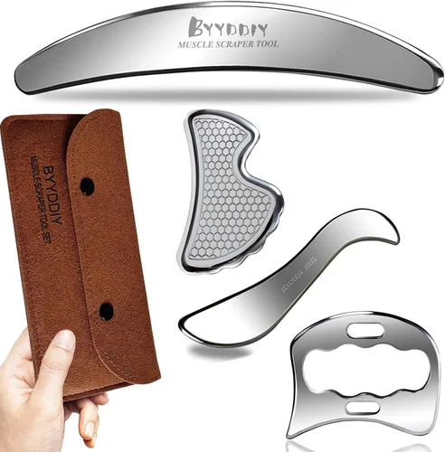 Miniatura 9 de BYYDDIY 3 en 1 304 Juego de herramientas de raspador muscular de acero inoxidable, herramientas de masaje de raspado para terapia física