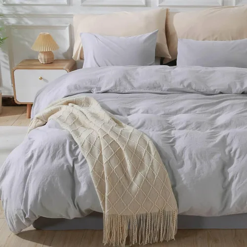 Miniatura 68 de NEXHOME PRO Funda de edredón de algodón para niños, tamaño twin, aspecto de lino, blanco, orgánico, natural, 100% algodón lavado, juego de ropa