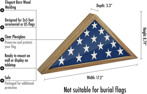 Miniatura 2 de Americanflat Pequeña vitrina plegada de bandera – Se adapta a banderas ceremoniales plegadas de 3 x 5 pies (no para bandera funeraria) – Colección