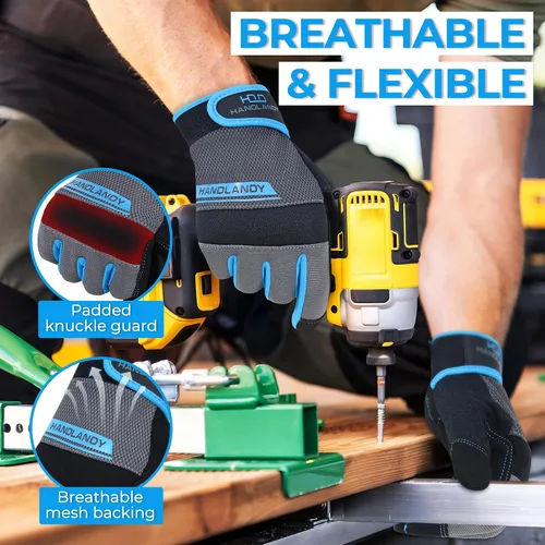 Miniatura 3 de Handlandy - Guantes de trabajo para hombre y mujer, para mecánicos, de seguridad, de uso general, aptos para pantalla táctil, guantes de trabajo