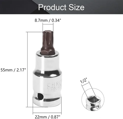 Miniatura 2 de Utoolmart 1/2-Inch Drive x T50 Torx Bit Socket S2 Acero 55mm/2.17" Longitud Auto Reparación Herramienta Listo Impacto 2 Pcs