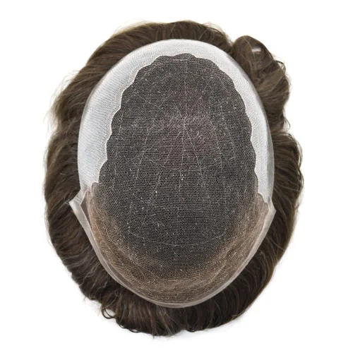 Miniatura 4 de Mens Toupee Natural Hairline Swiss Lace Toupee Remy Human Hair Piece For Men Bleached Knots Mens Hair Replacement System Toupee 6X8#1 Jet Black 100%